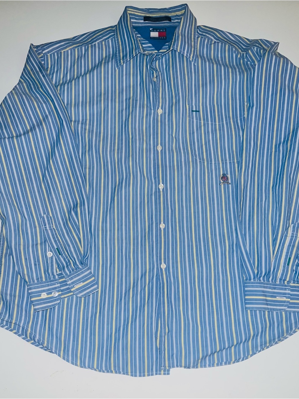 Tommy Hilfiger Men's Blue and Yellow Striped Shirt
